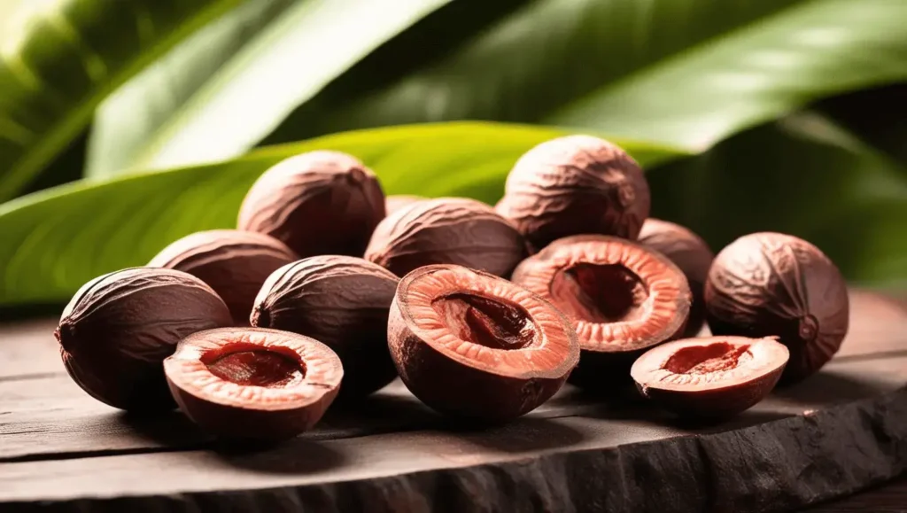 Des noix de kola entières et coupées