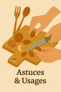 Mains utilisant des ustensiles pour préparer des fruits à coque sur une planche