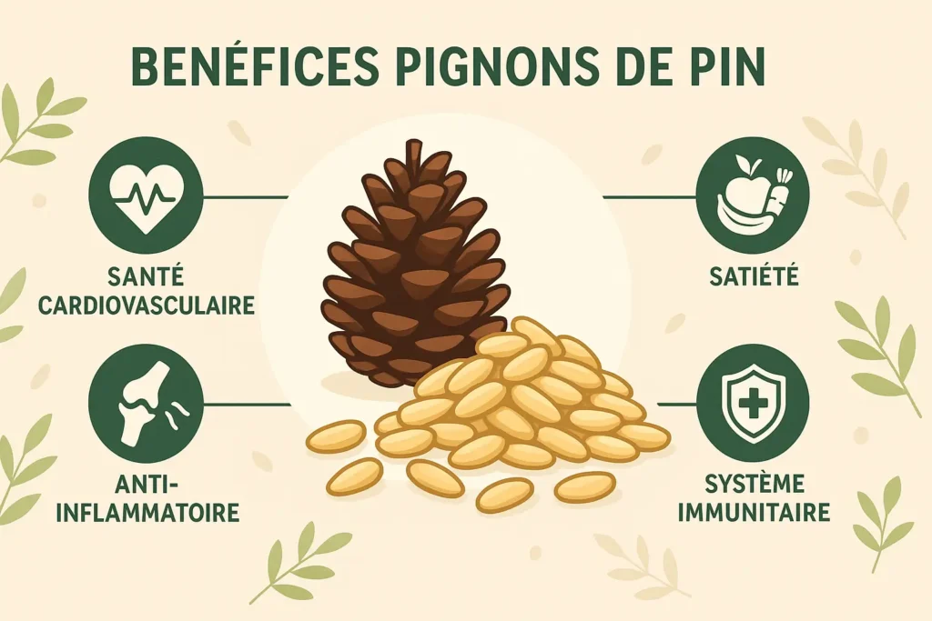 Graphique détaillé des calories et nutriments des pignons de pin