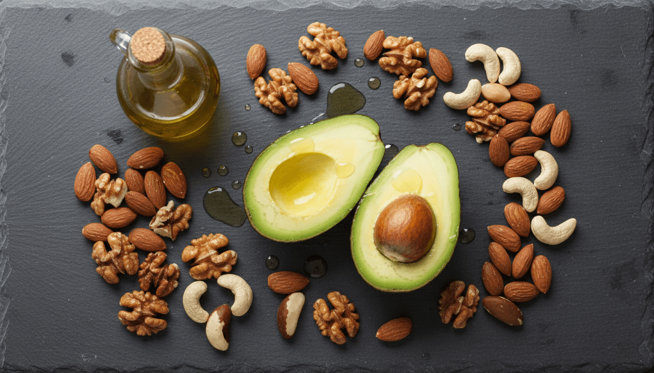 Fruits à coque et bonnes graisses : Les super-aliments essentiels 2 Fruits à coque, avocat et huile d'olive : les bonnes graisses