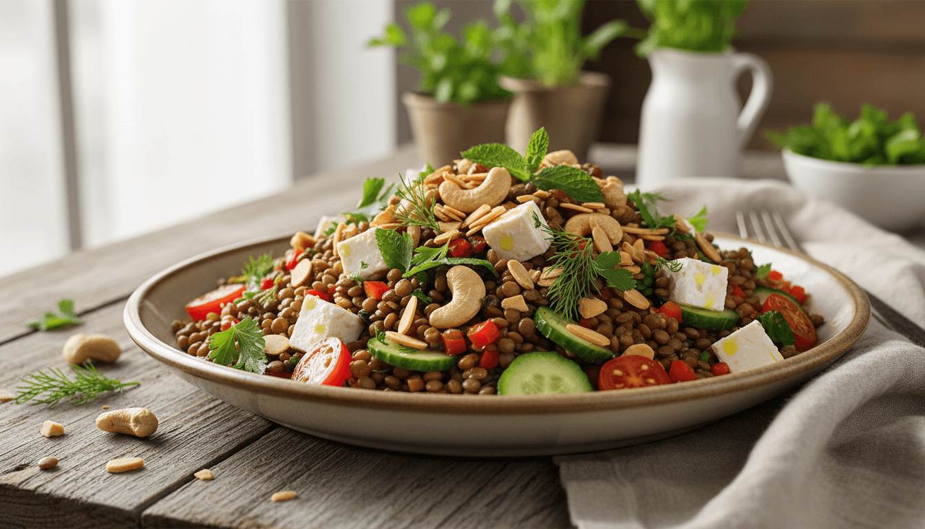 Fruits à coque dans un régime végétarien : 6 variétés à adopter 2 Salade végétarienne de lentilles garnie d'amandes et de cajou
