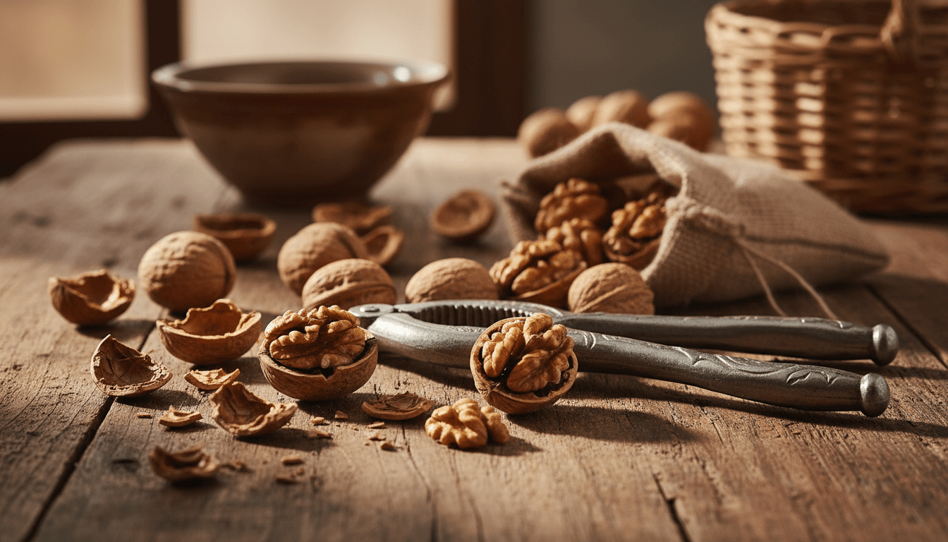 Les noix : un choix sain pour votre alimentation 2 Noix cassées au casse-noix avec cerneaux frais