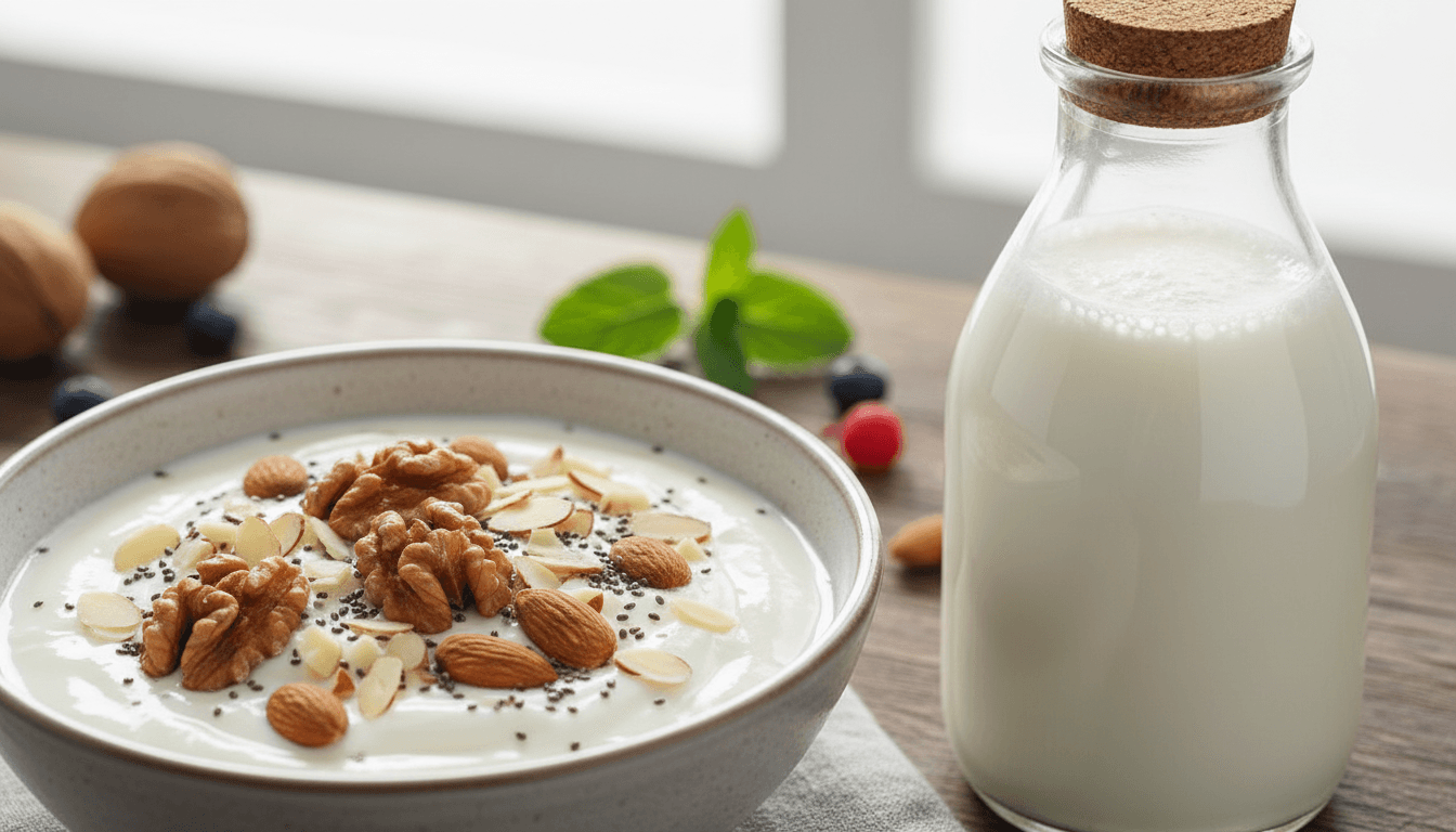 Microbiote et fruits à coque : comment nourrir vos bonnes bactéries ? 2 Yaourt aux noix et kéfir, petit-déjeuner bon pour le microbiote