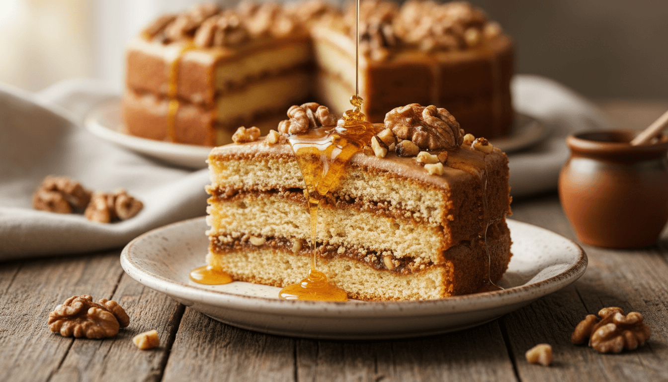 Recette noix : découvrez un gâteau moelleux aux noix et miel 2 Part de gâteau moelleux aux noix et au miel