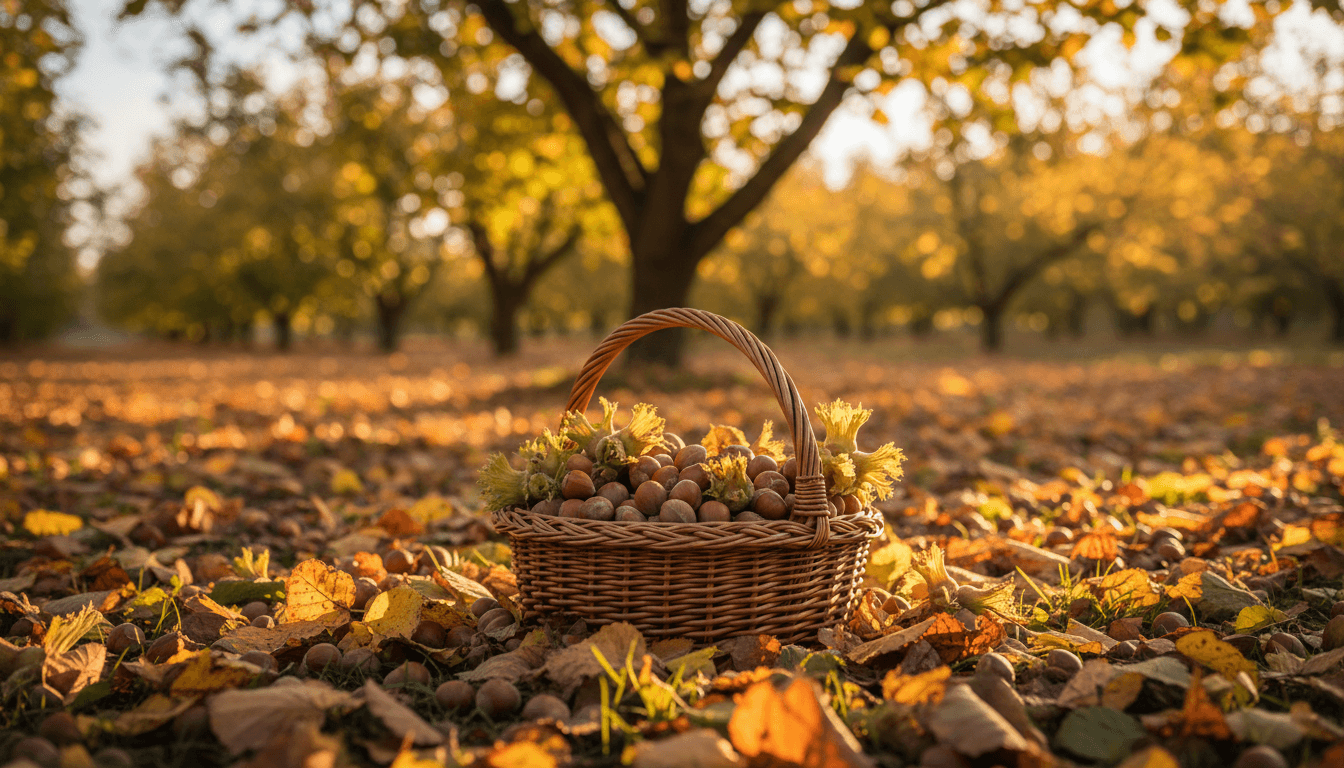 Récolte noisette : 5 astuces puissantes pour une cuisine saine 2 Panier de noisettes fraîchement récoltées sous le noisetier