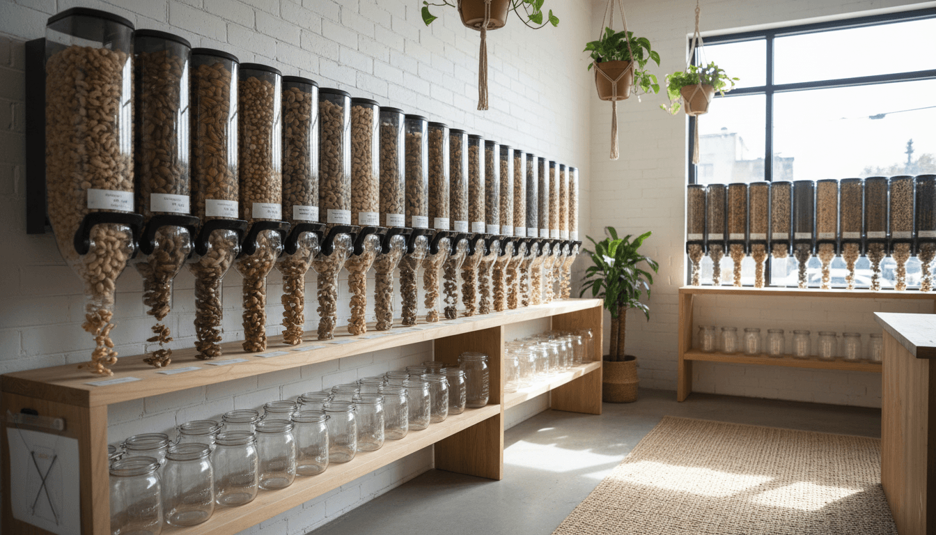 Tendances fruits à coque 2025 : une tendance écologique 2 Distributeurs de fruits à coque en vrac dans une épicerie zéro déchet