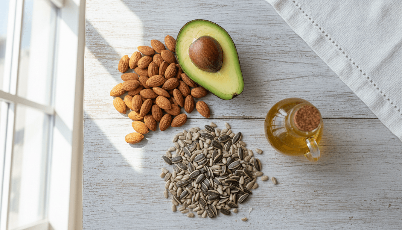 Vitamine E amandes : combien en faut-il par jour ? 2 Amandes, graines de tournesol et avocat, sources de vitamine E